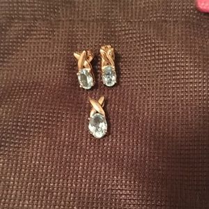 Blue Topaz,Goldtone Earrings,Pendant Set